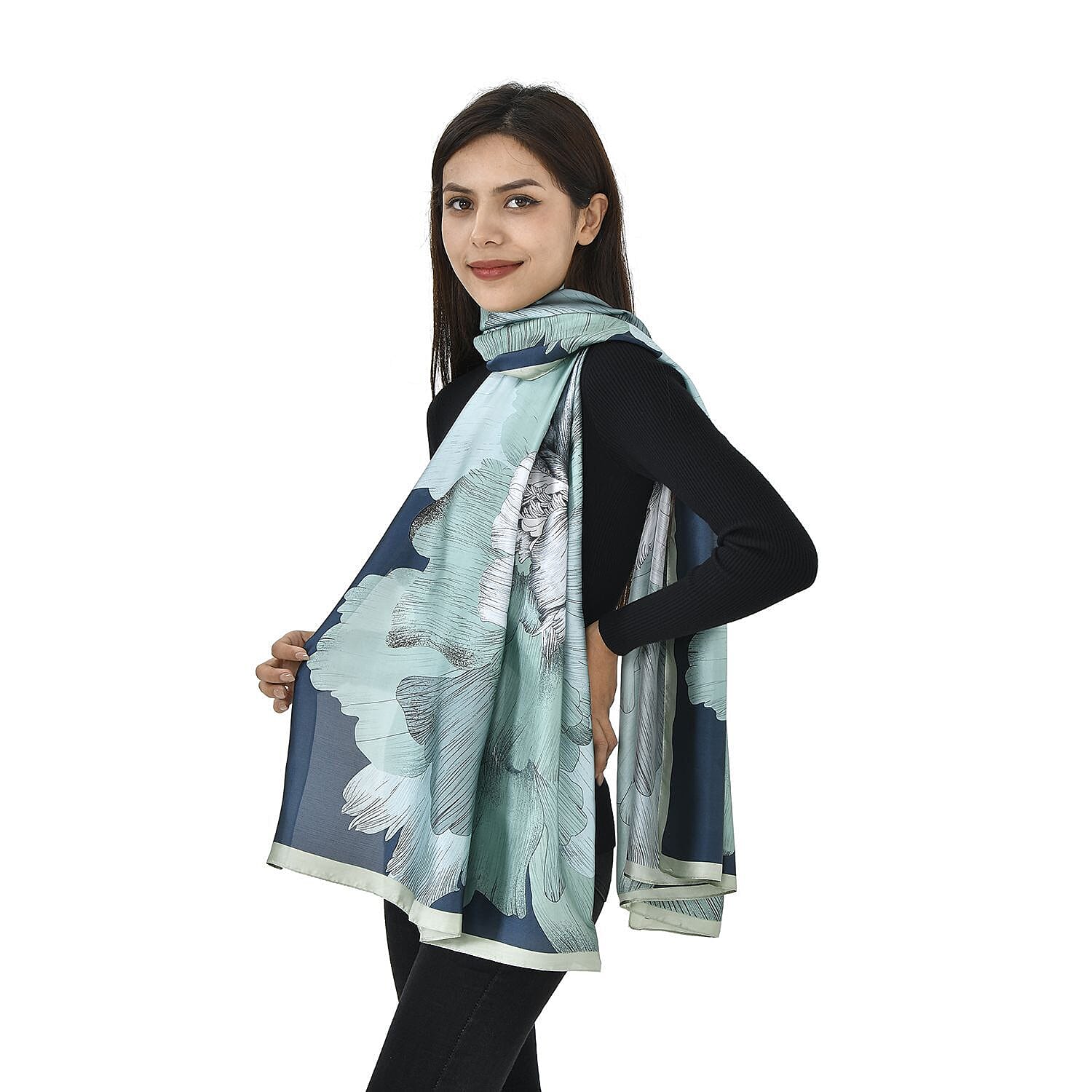 TAMSY Aqua Printed Scarf (Size 180x87 Cm) - Green