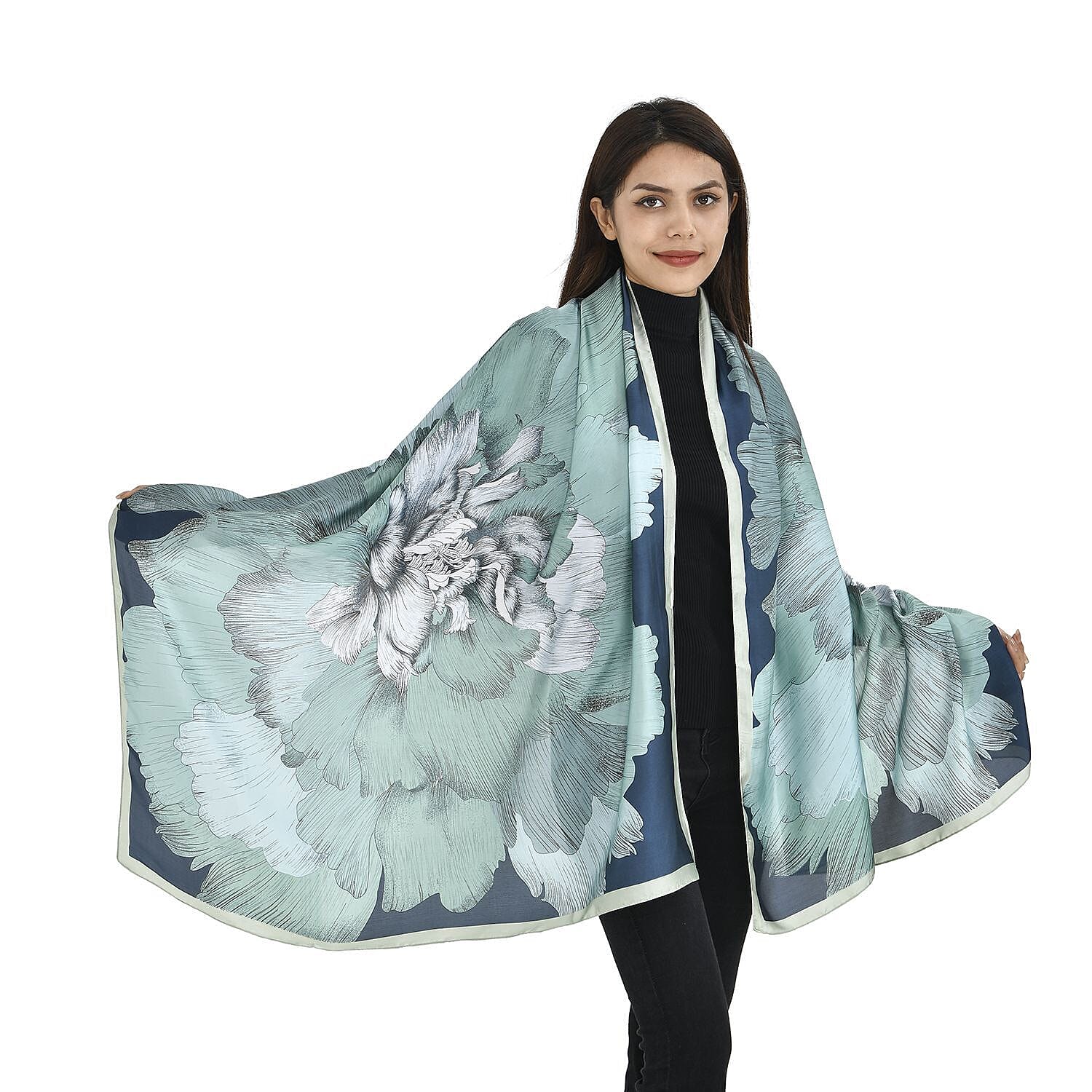 TAMSY Aqua Printed Scarf (Size 180x87 Cm) - Green