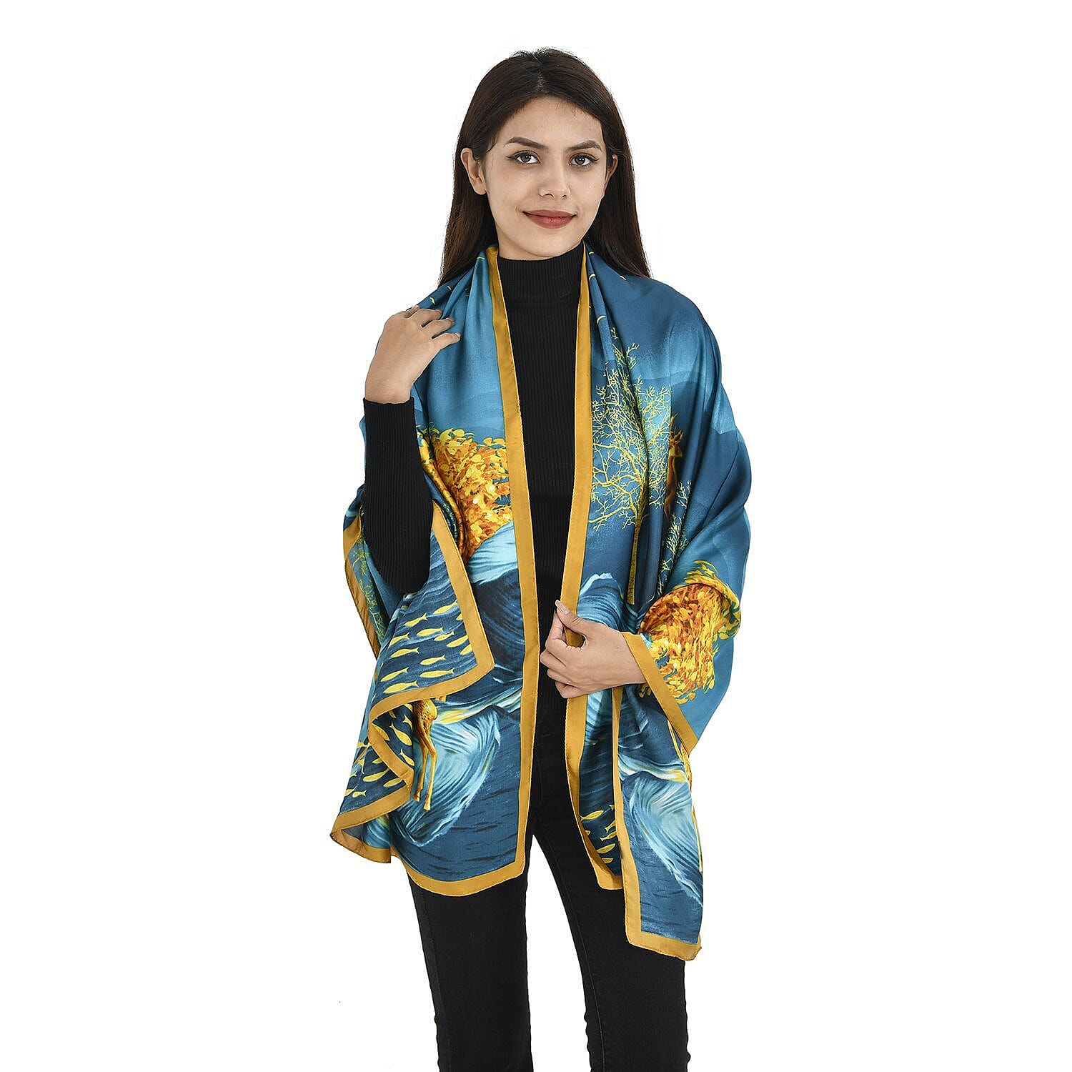 TAMSY Deer Pattern Scarf (Size 180x87 Cm) - Blue