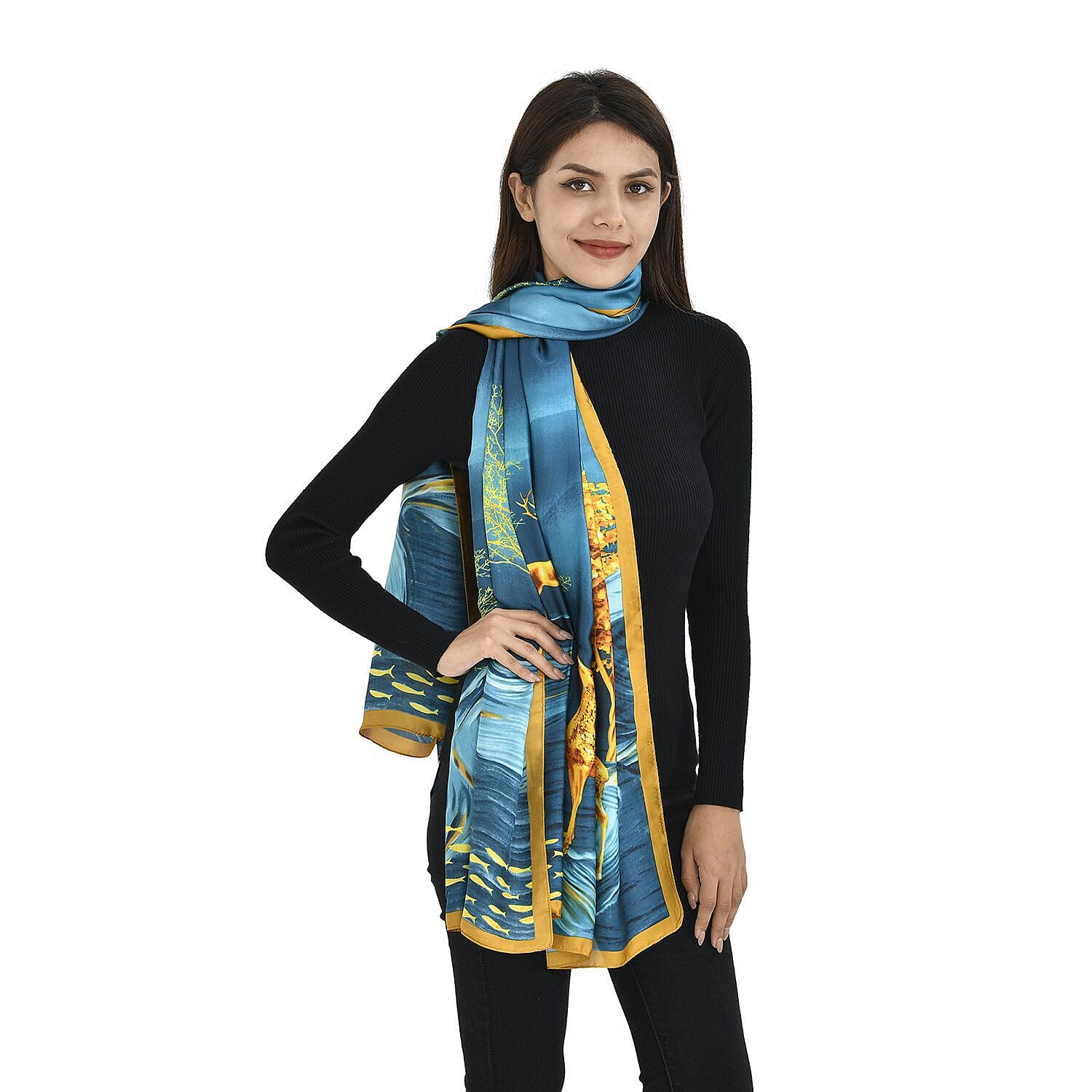 TAMSY Deer Pattern Scarf (Size 180x87 Cm) - Blue