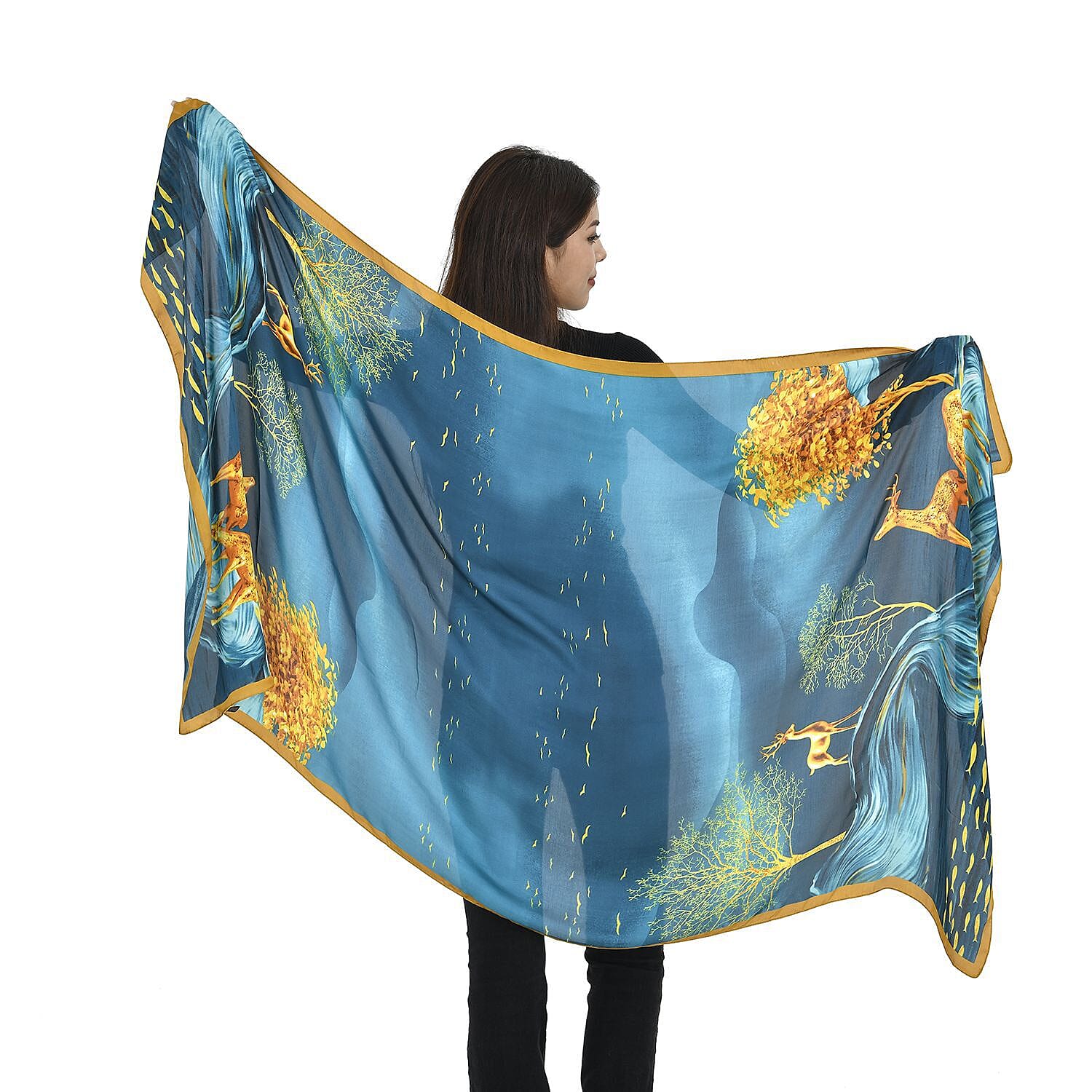 TAMSY Deer Pattern Scarf (Size 180x87 Cm) - Blue
