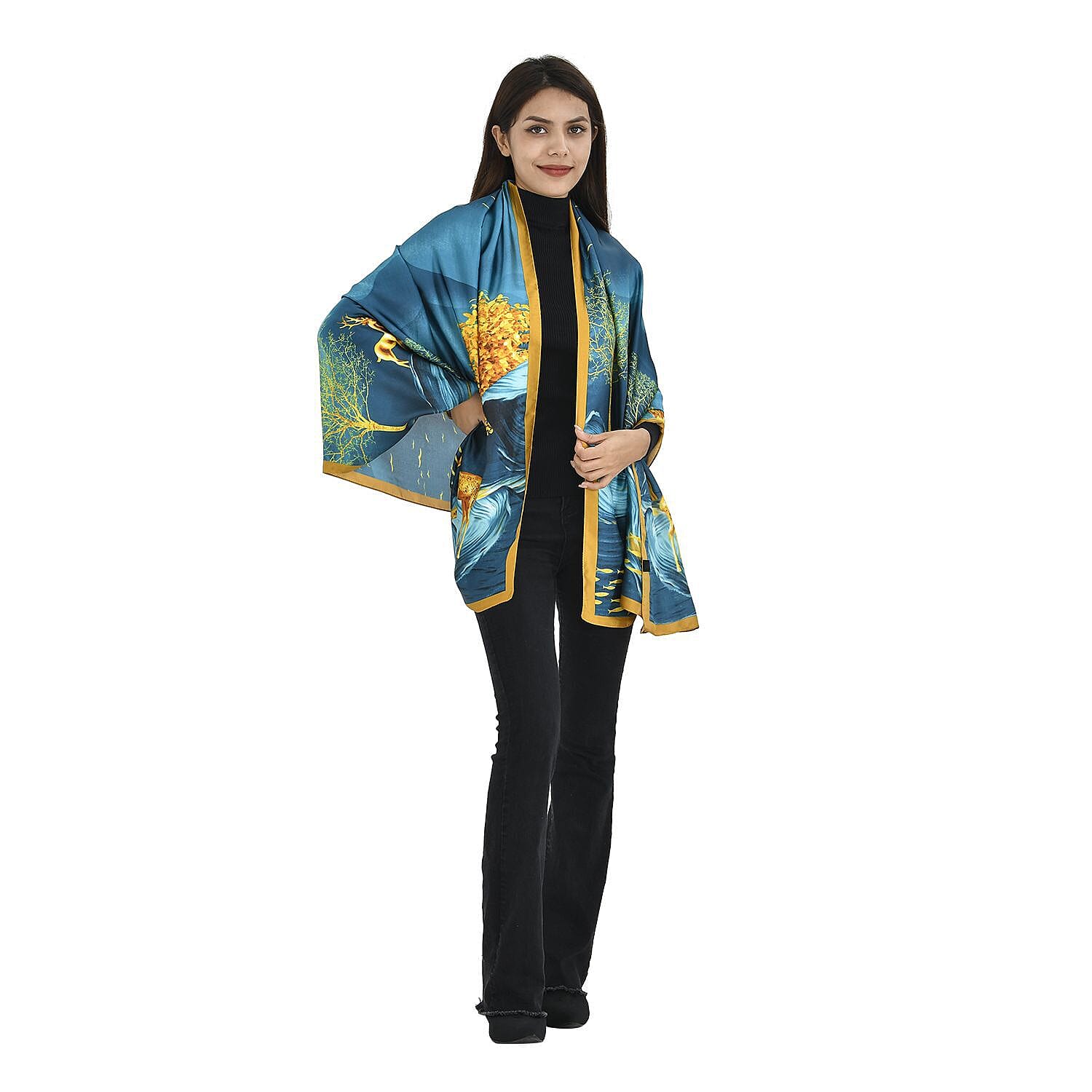 TAMSY Deer Pattern Scarf (Size 180x87 Cm) - Blue