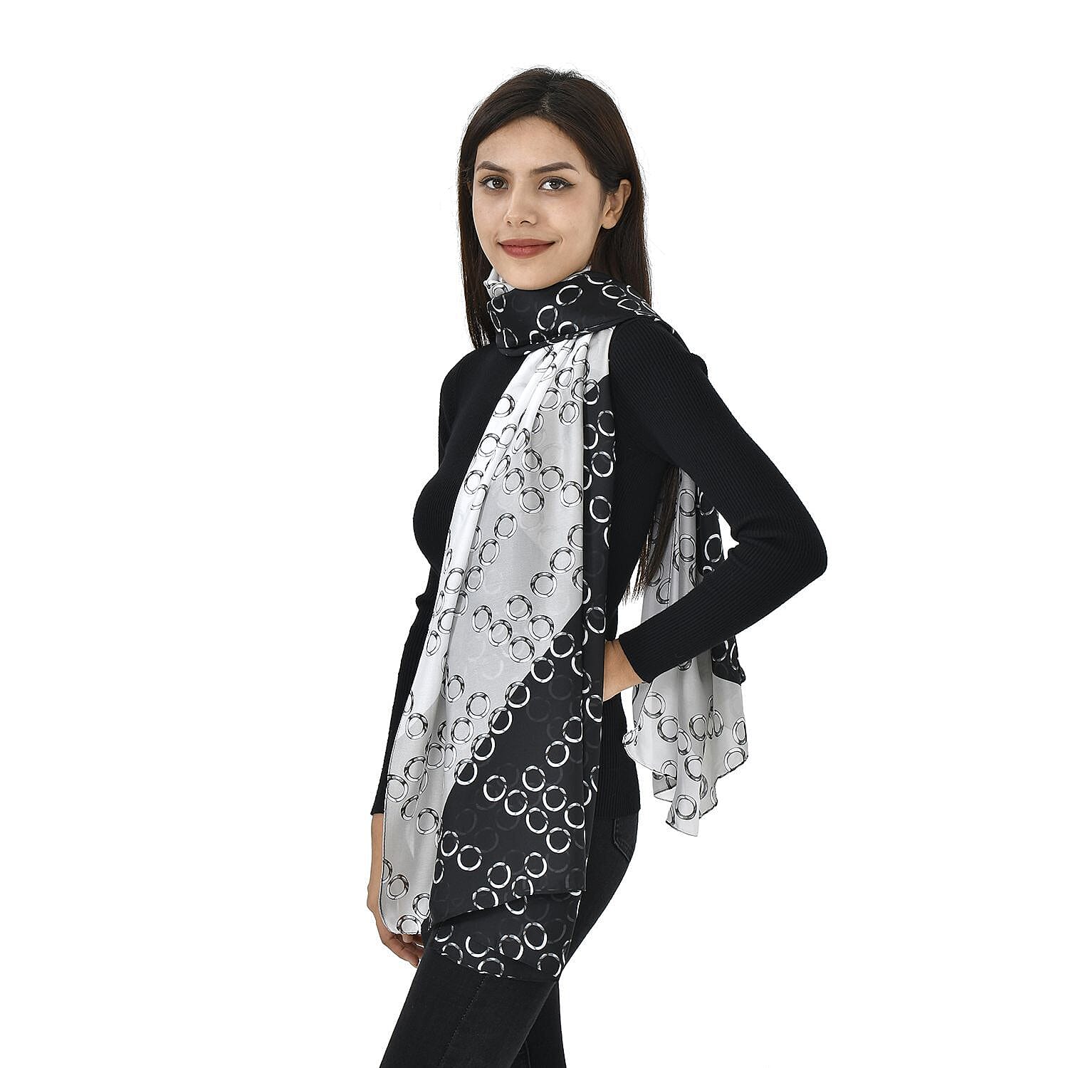 TAMSY Printed Scarf (Size 180x87 Cm) - Black & White