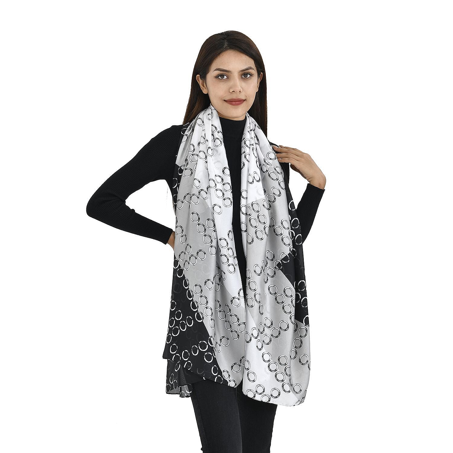 TAMSY Printed Scarf (Size 180x87 Cm) - Black & White