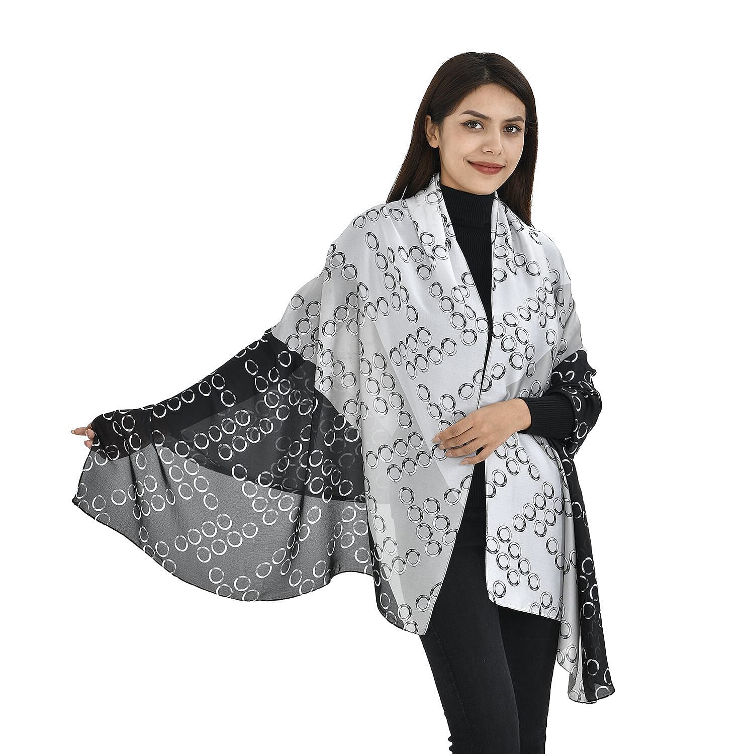 TAMSY Printed Scarf (Size 180x87 Cm) - Black & White