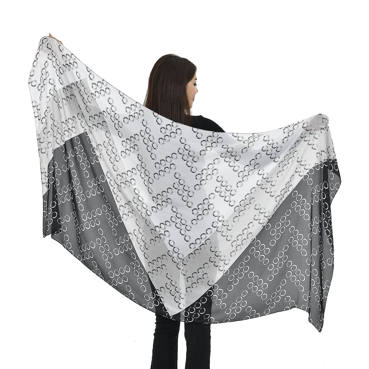 TAMSY Printed Scarf (Size 180x87 Cm) - Black & White