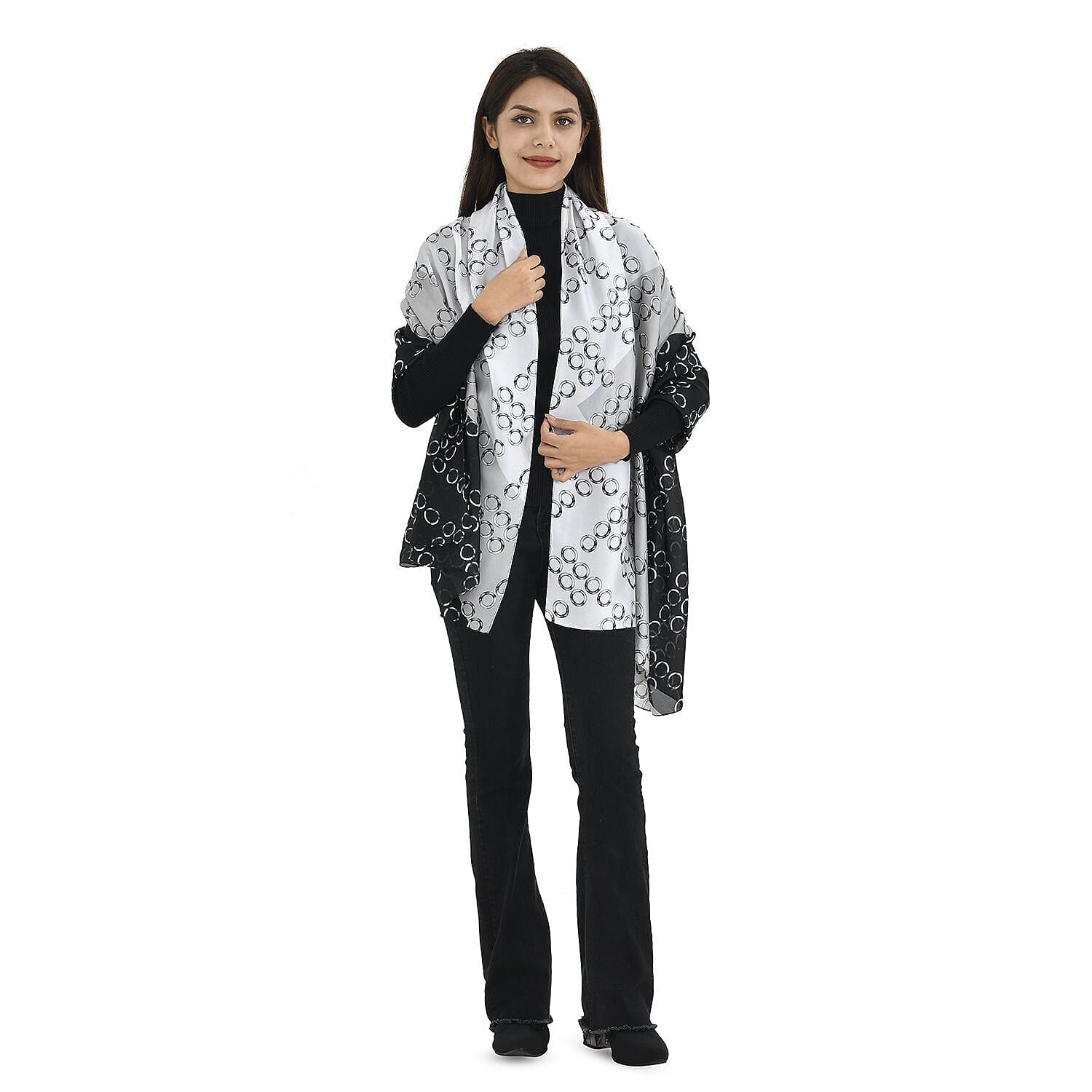 TAMSY Printed Scarf (Size 180x87 Cm) - Black & White