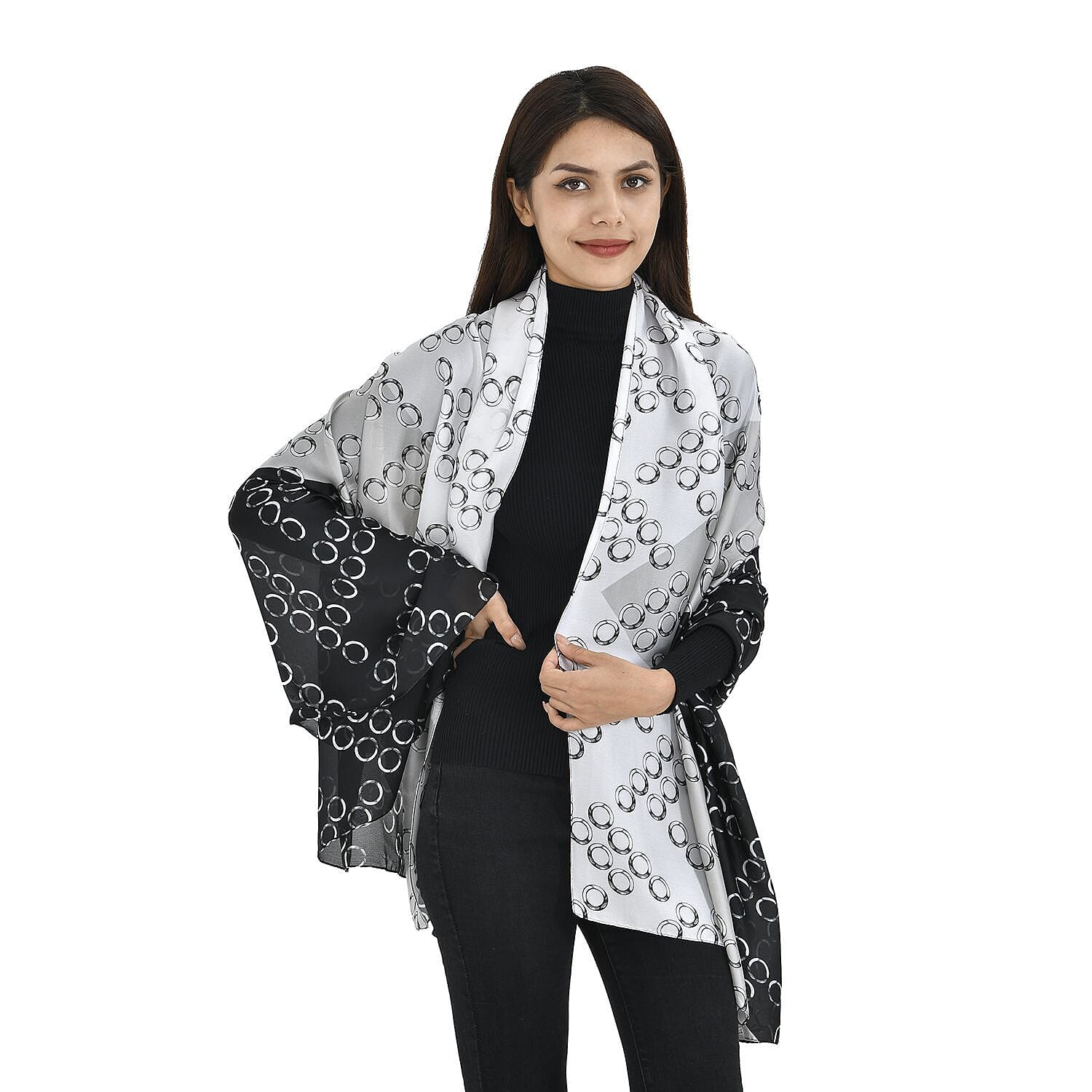 TAMSY Printed Scarf (Size 180x87 Cm) - Black & White