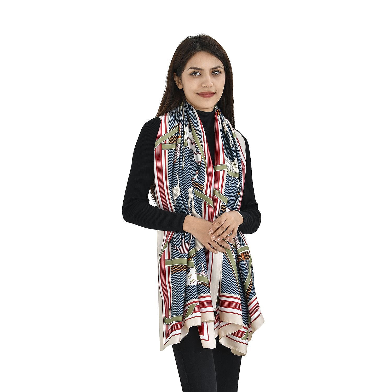 TAMSY Horse Pattern Scarf (Size 180x87 Cm) - Olive