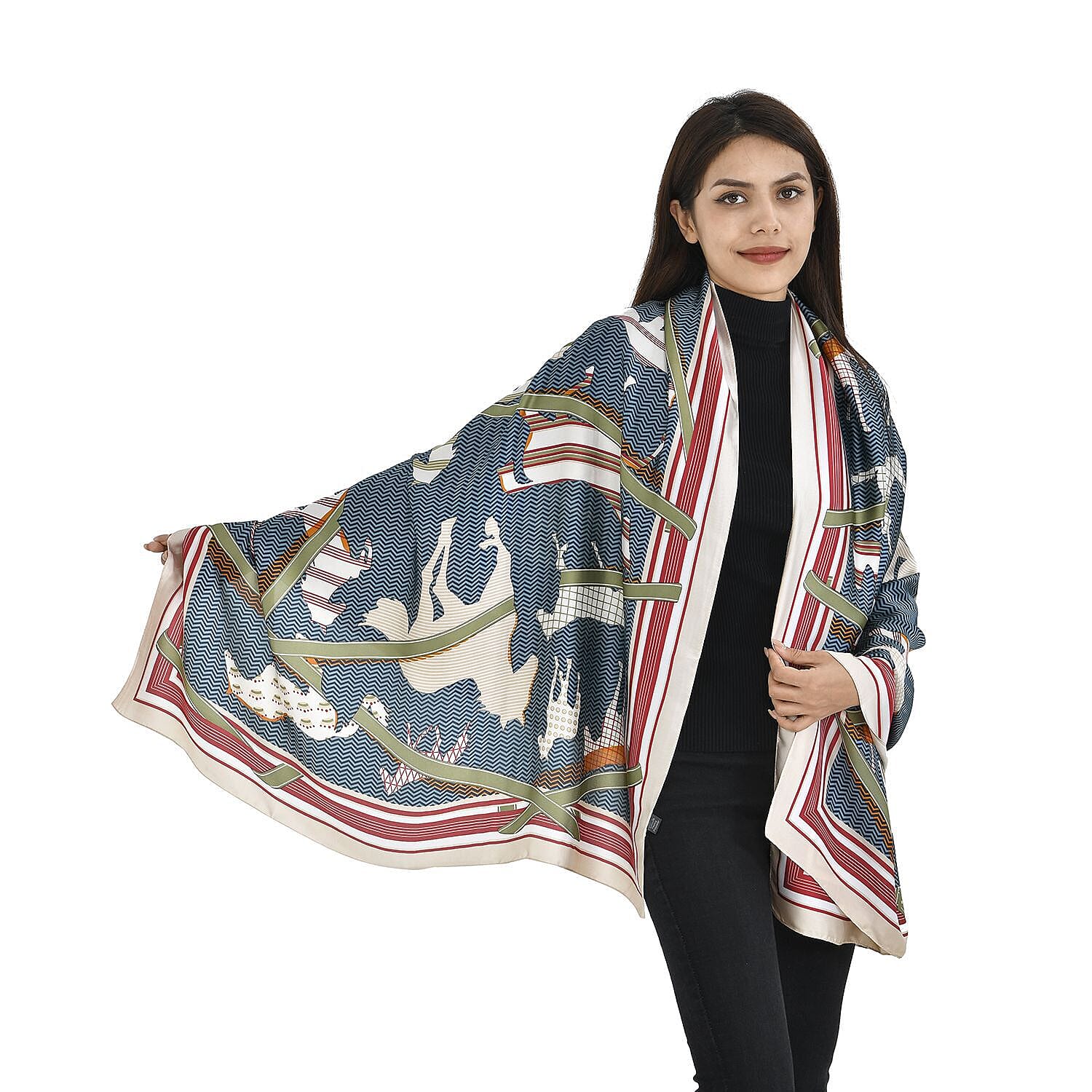 TAMSY Horse Pattern Scarf (Size 180x87 Cm) - Olive