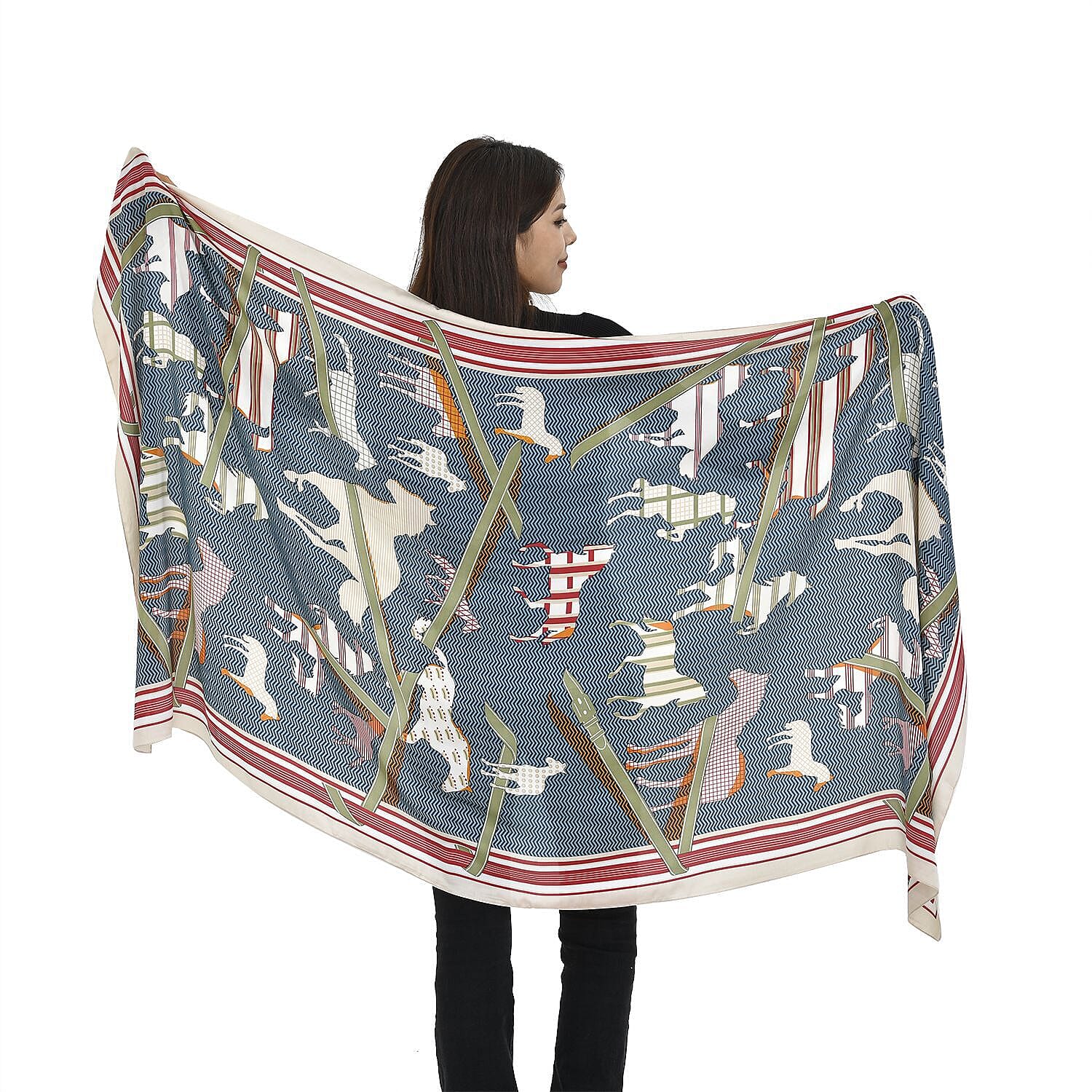 TAMSY Horse Pattern Scarf (Size 180x87 Cm) - Olive