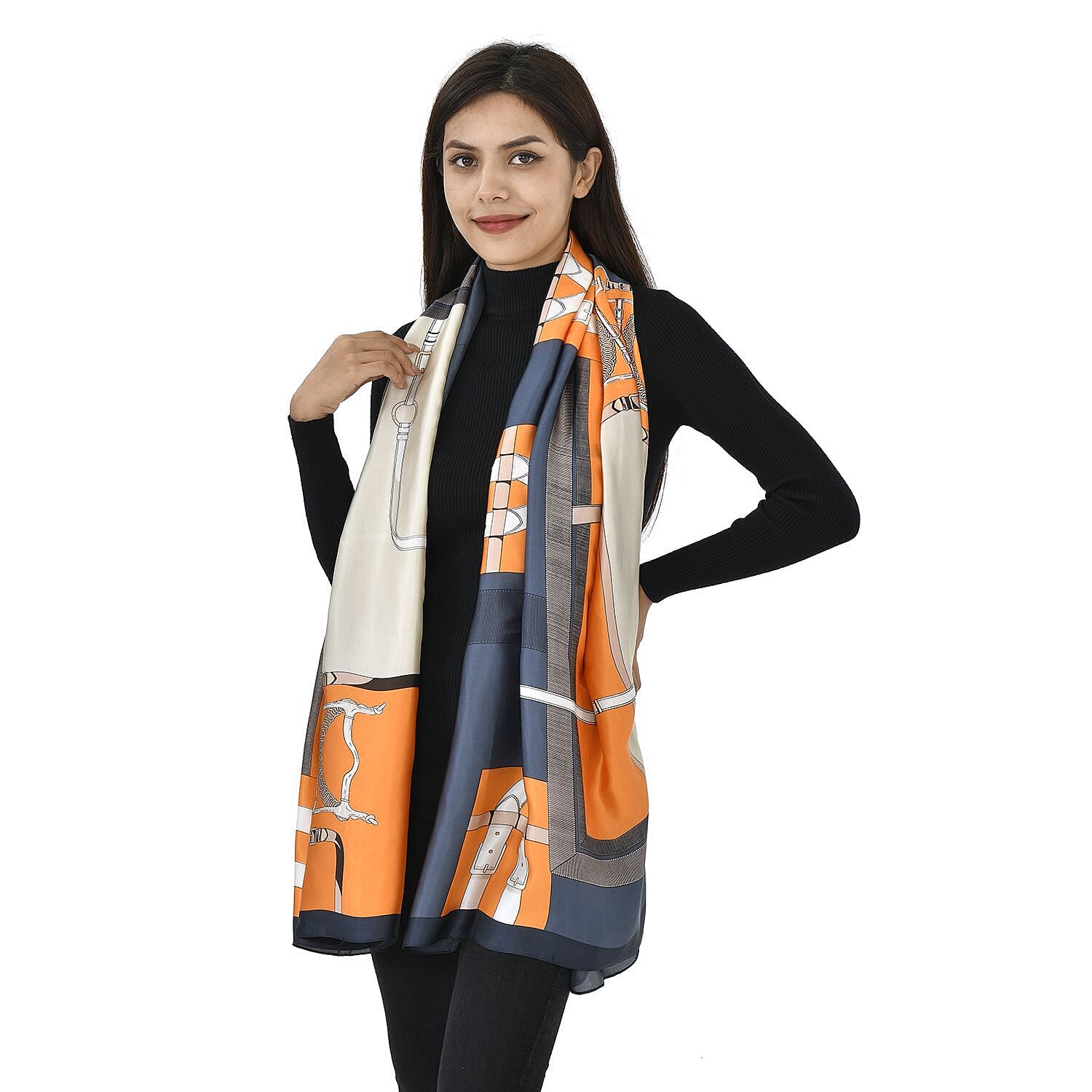 TAMSY Belt Pattern Scarf (Size 180x87 Cm) - Blue