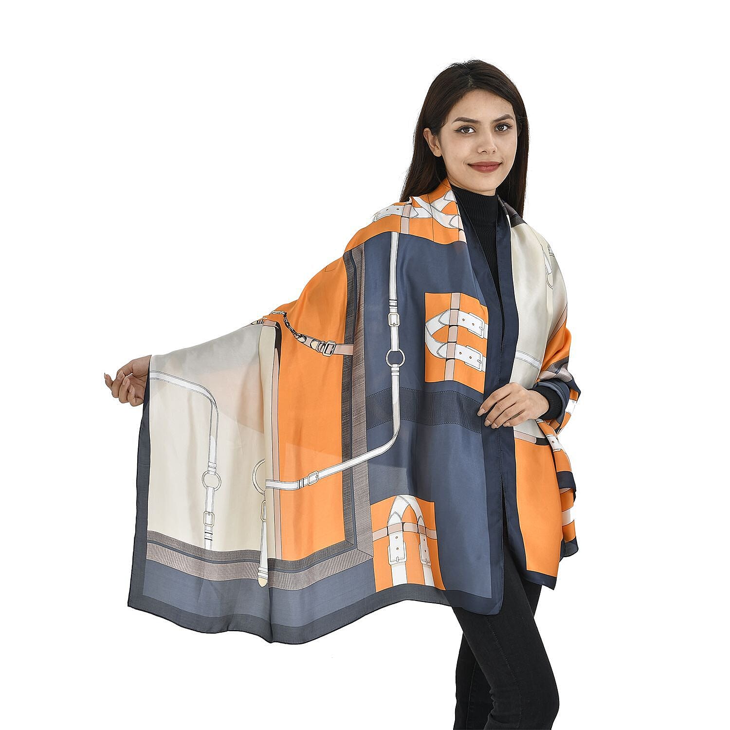 TAMSY Belt Pattern Scarf (Size 180x87 Cm) - Blue