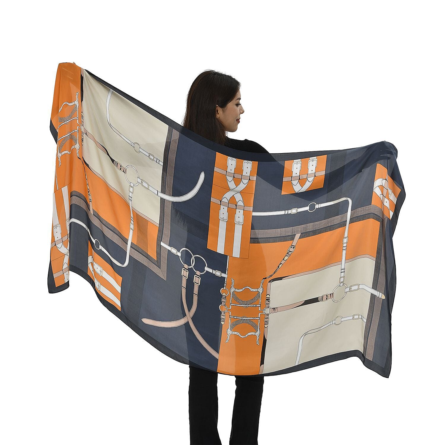 TAMSY Belt Pattern Scarf (Size 180x87 Cm) - Blue