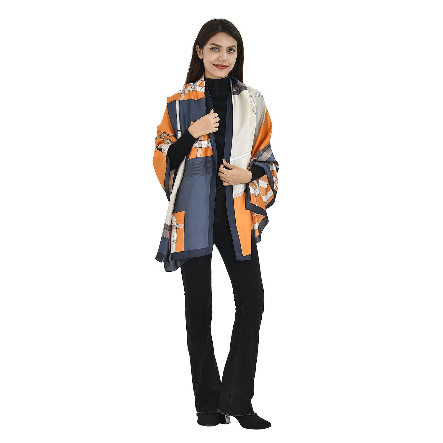 TAMSY Belt Pattern Scarf (Size 180x87 Cm) - Blue