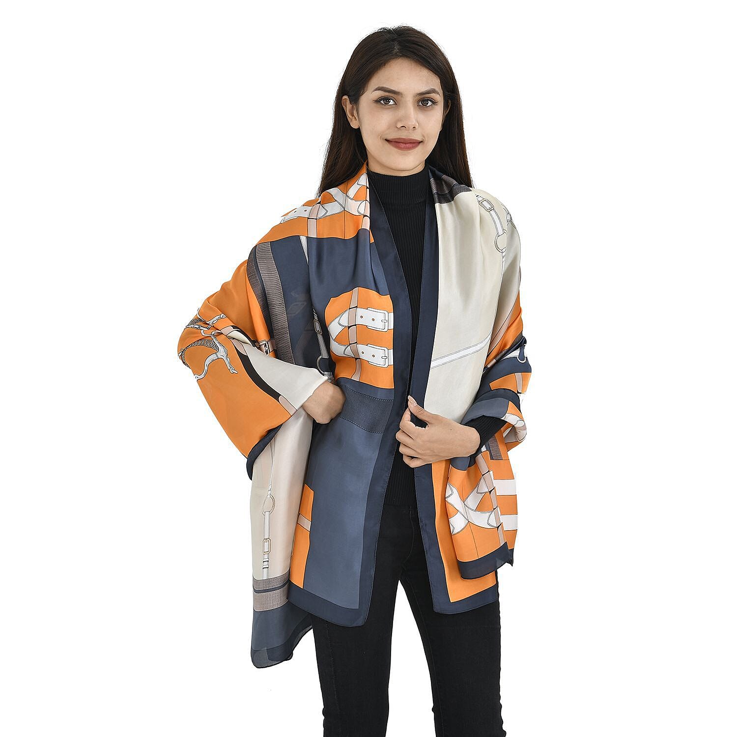 TAMSY Belt Pattern Scarf (Size 180x87 Cm) - Blue