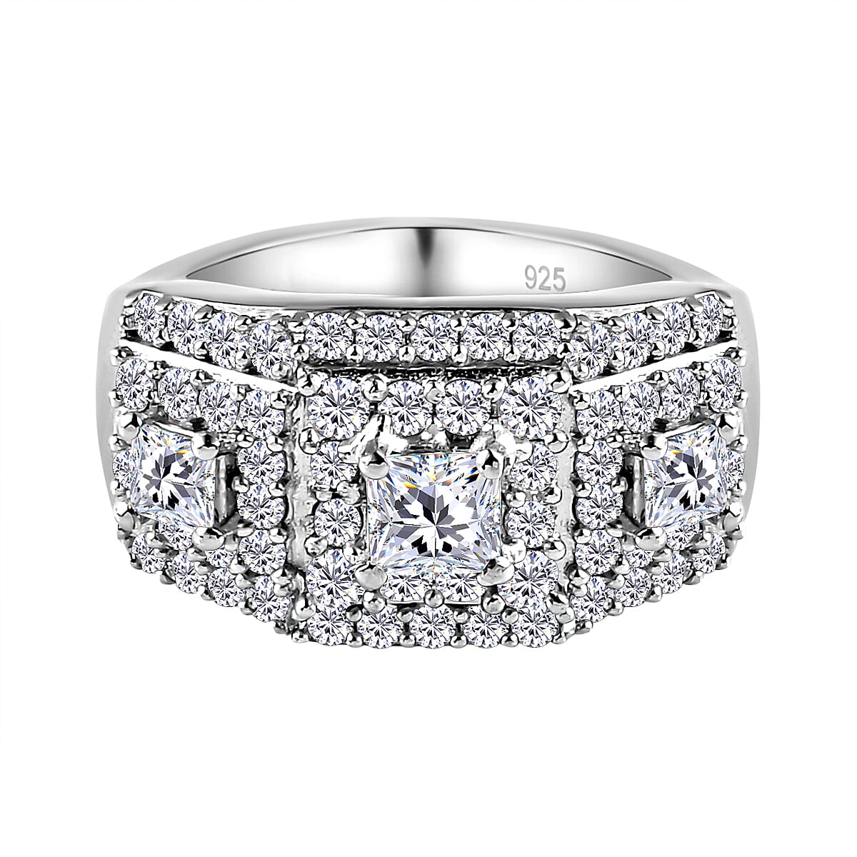 Moissanite Ring in Platinum Overlay Sterling Silver 1.76 Ct.