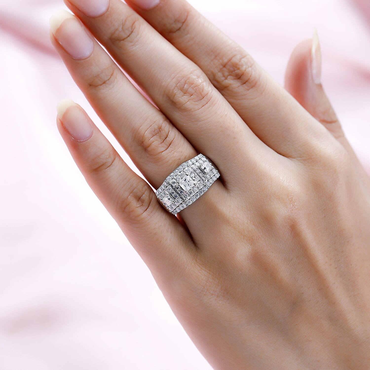 Moissanite Ring in Platinum Overlay Sterling Silver 1.76 Ct.