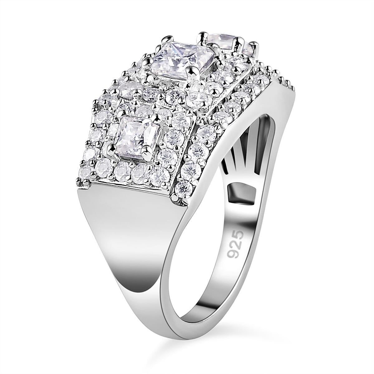 Moissanite Ring in Platinum Overlay Sterling Silver 1.76 Ct.