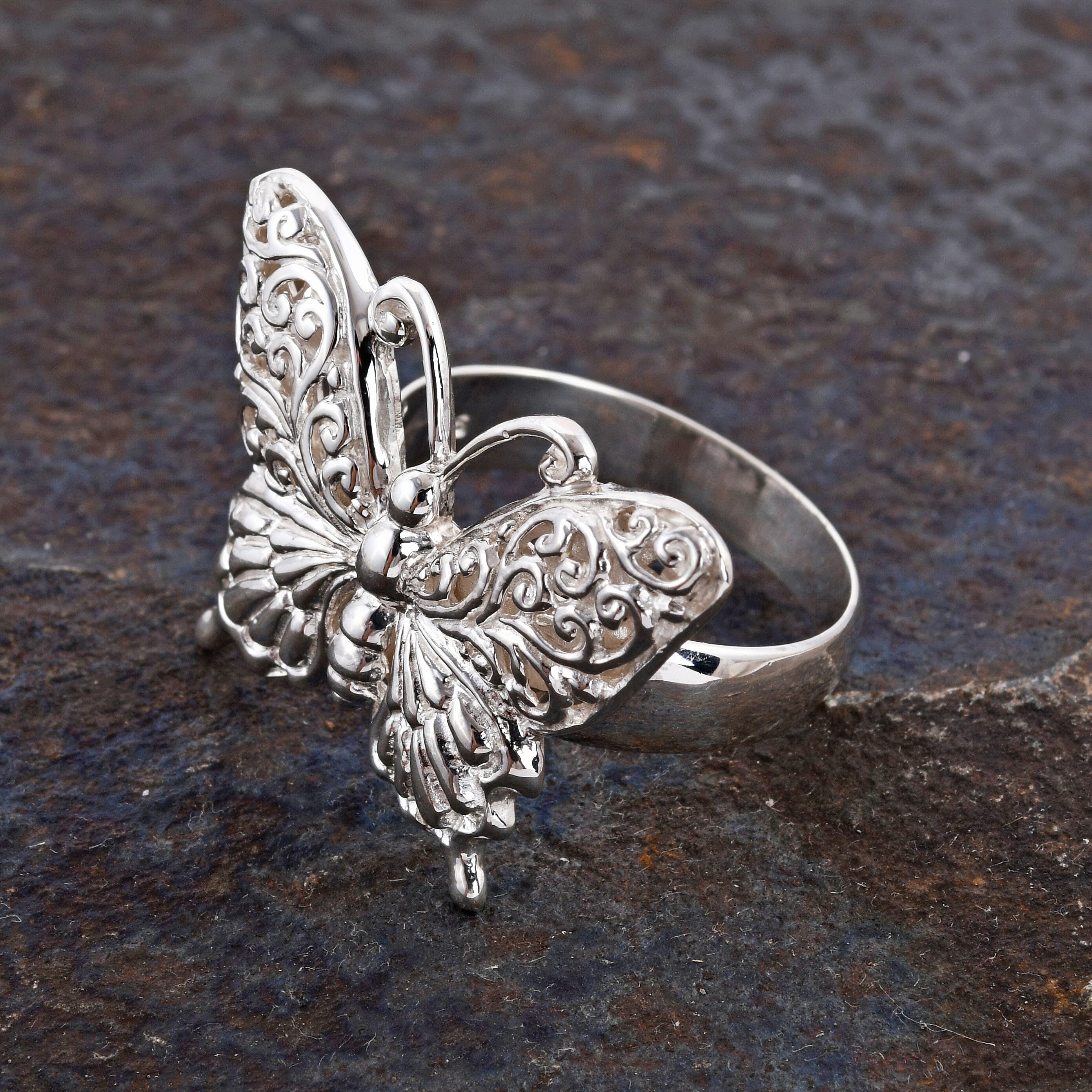 Bali Legacy Collection - Sterling Silver Butterfly Ring, Silver Wt. 7.00 Gms