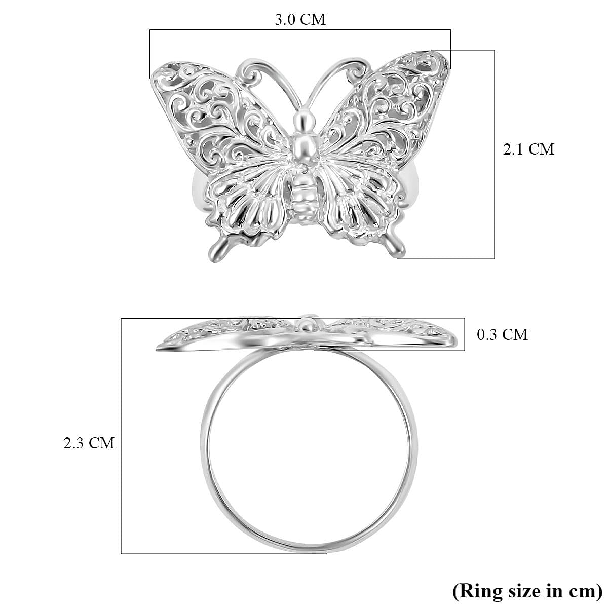 Bali Legacy Collection - Sterling Silver Butterfly Ring, Silver Wt. 7.00 Gms