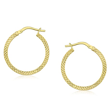 9K Yellow Gold 2mm Tube 20mm Cobra Textured Creole Earrings