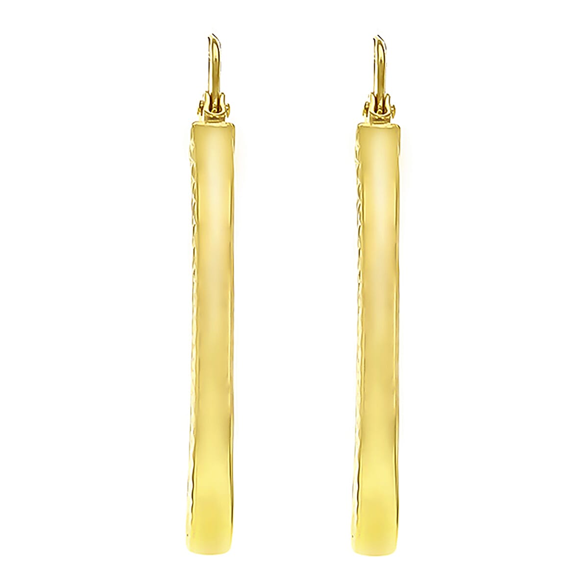 9K Yellow Gold 2mm Tube 20mm Cobra Textured Creole Earrings
