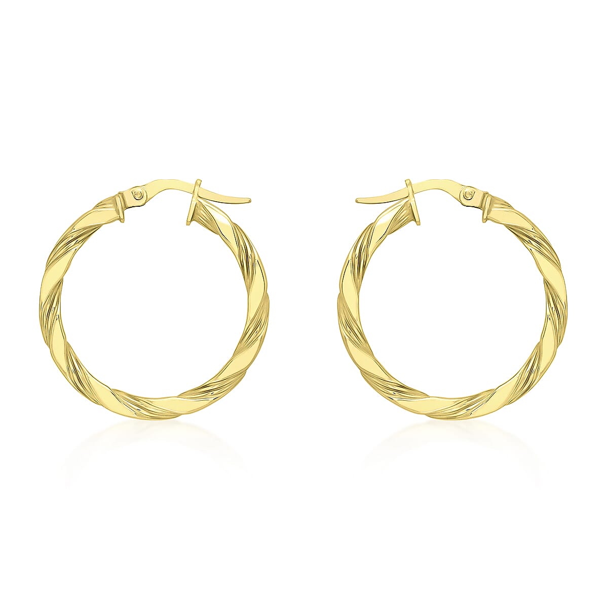 9K Yellow Gold 3mm Twist Tube 25mm Hoop Creole Earrings