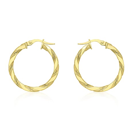 9K Yellow Gold 3mm Twist Tube 25mm Hoop Creole Earrings
