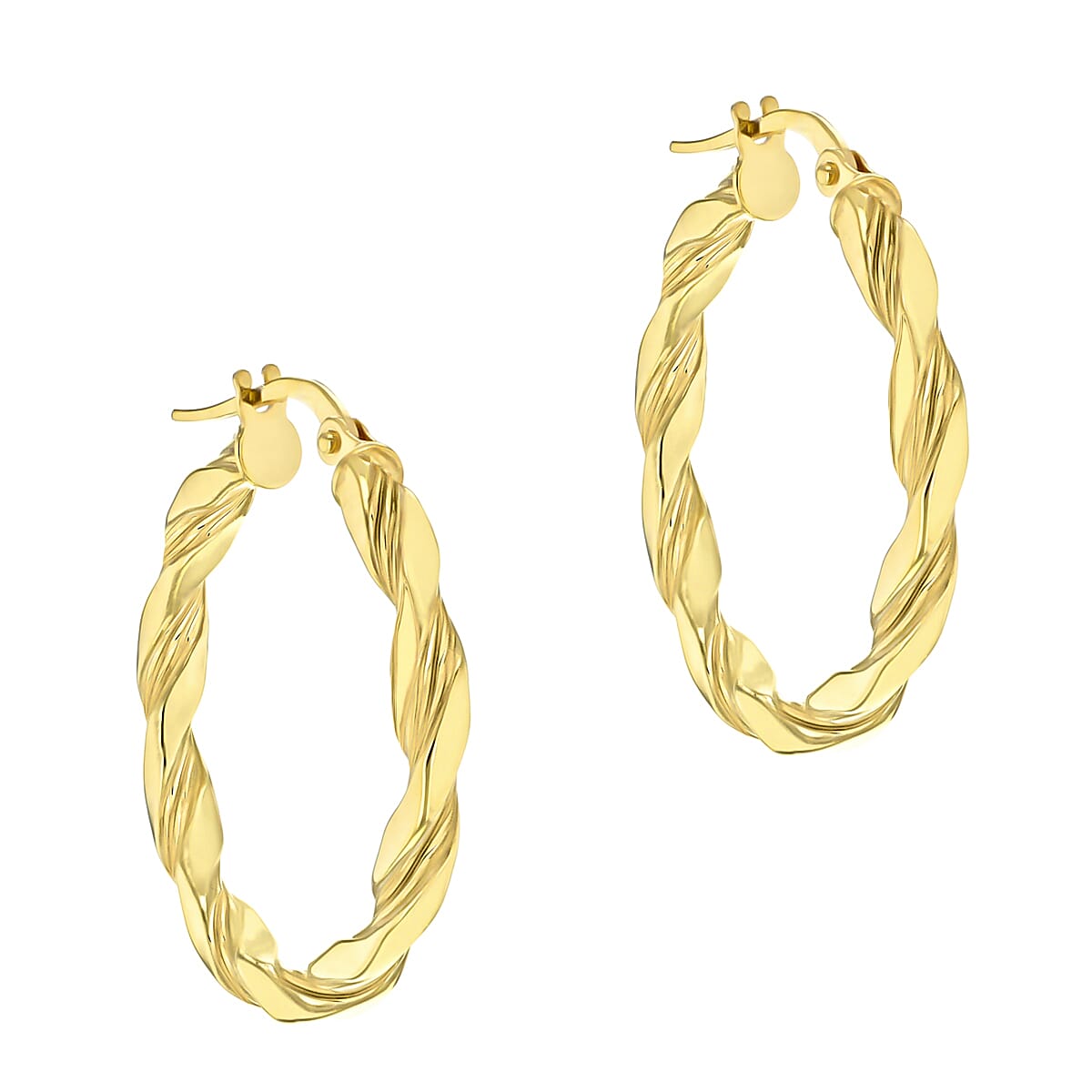 9K Yellow Gold 3mm Twist Tube 25mm Hoop Creole Earrings