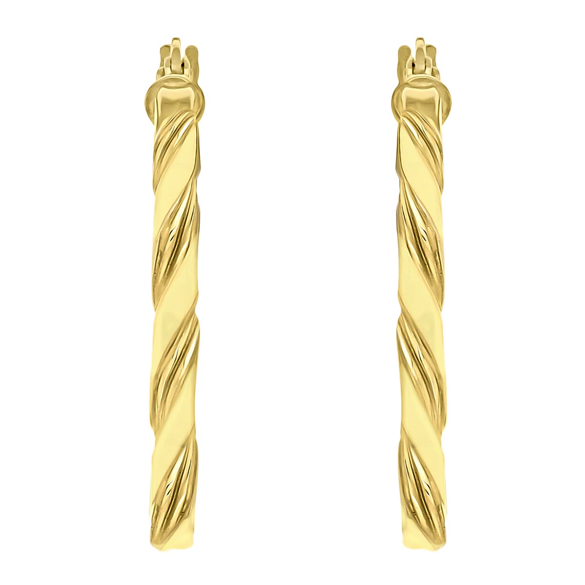 9K Yellow Gold 3mm Twist Tube 25mm Hoop Creole Earrings