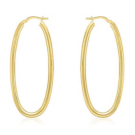 9K Yellow Gold 24mm X 56mm Round Tube Creole Earrings