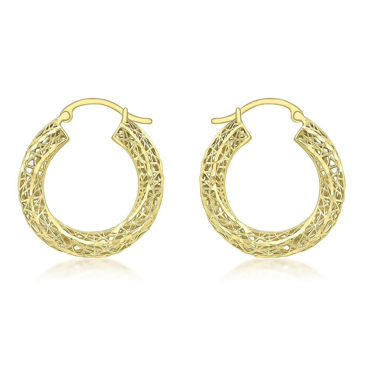 9K Yellow Gold 22mm Diamond Cut Mesh Creole Earrings