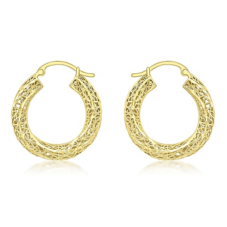 9K Yellow Gold 22mm Diamond Cut Mesh Creole Earrings
