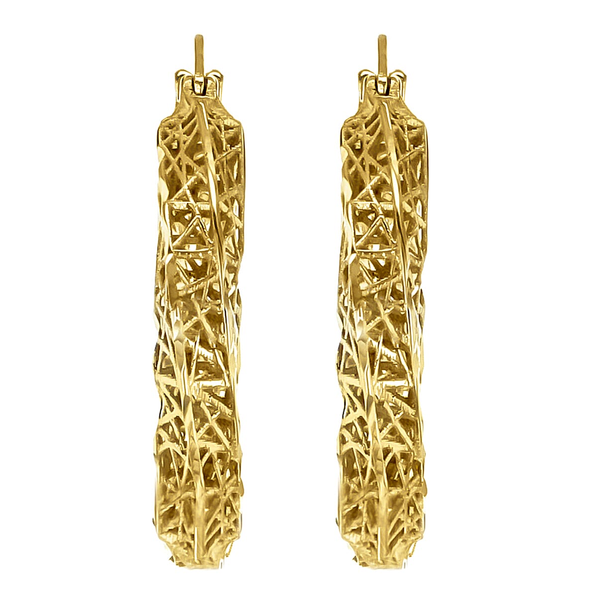 9K Yellow Gold 22mm Diamond Cut Mesh Creole Earrings