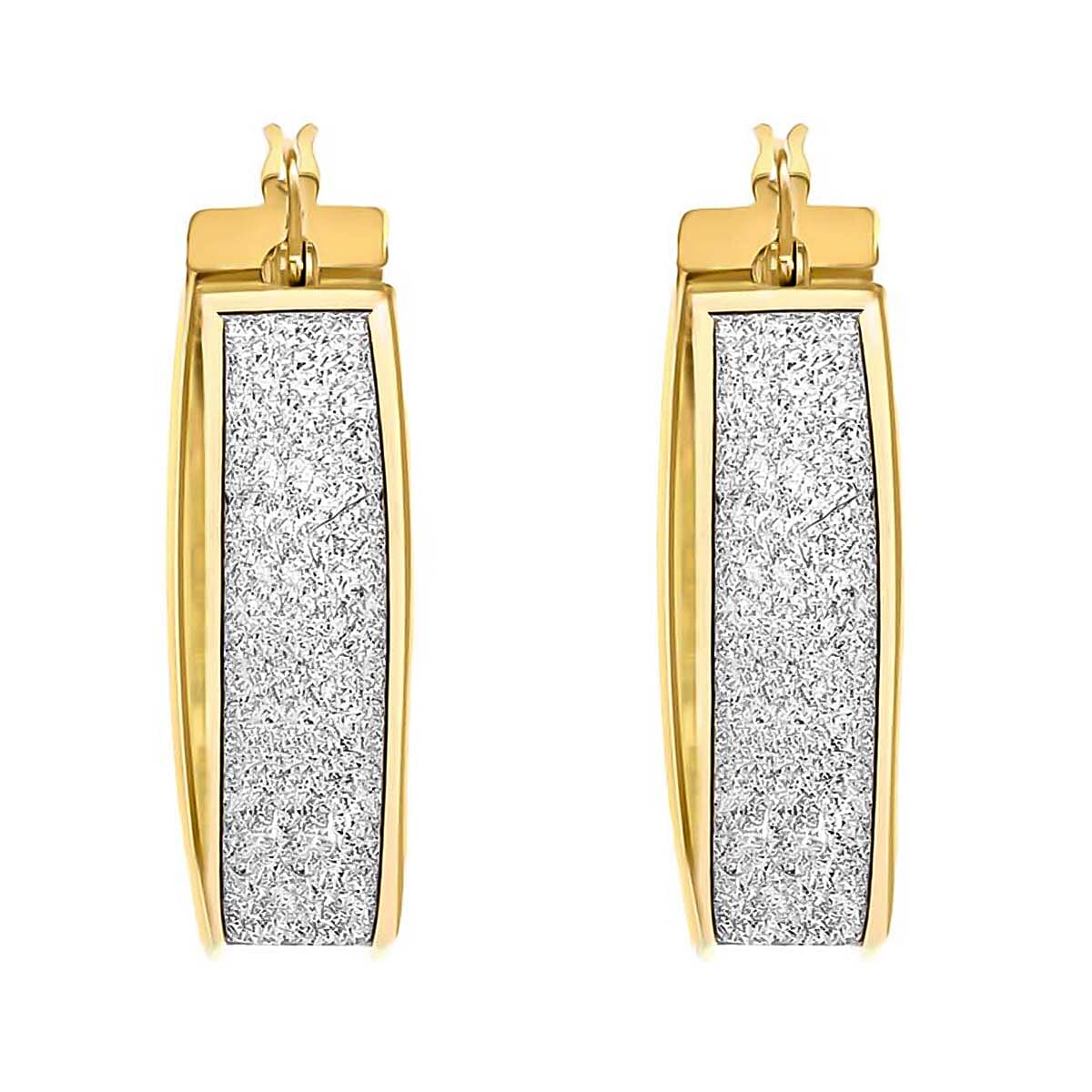 9K Yellow Gold 6mm X 25mm Stardust Creole Earrings