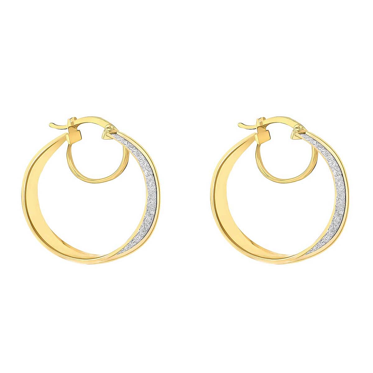 9K Yellow Gold 6mm X 25mm Stardust Creole Earrings