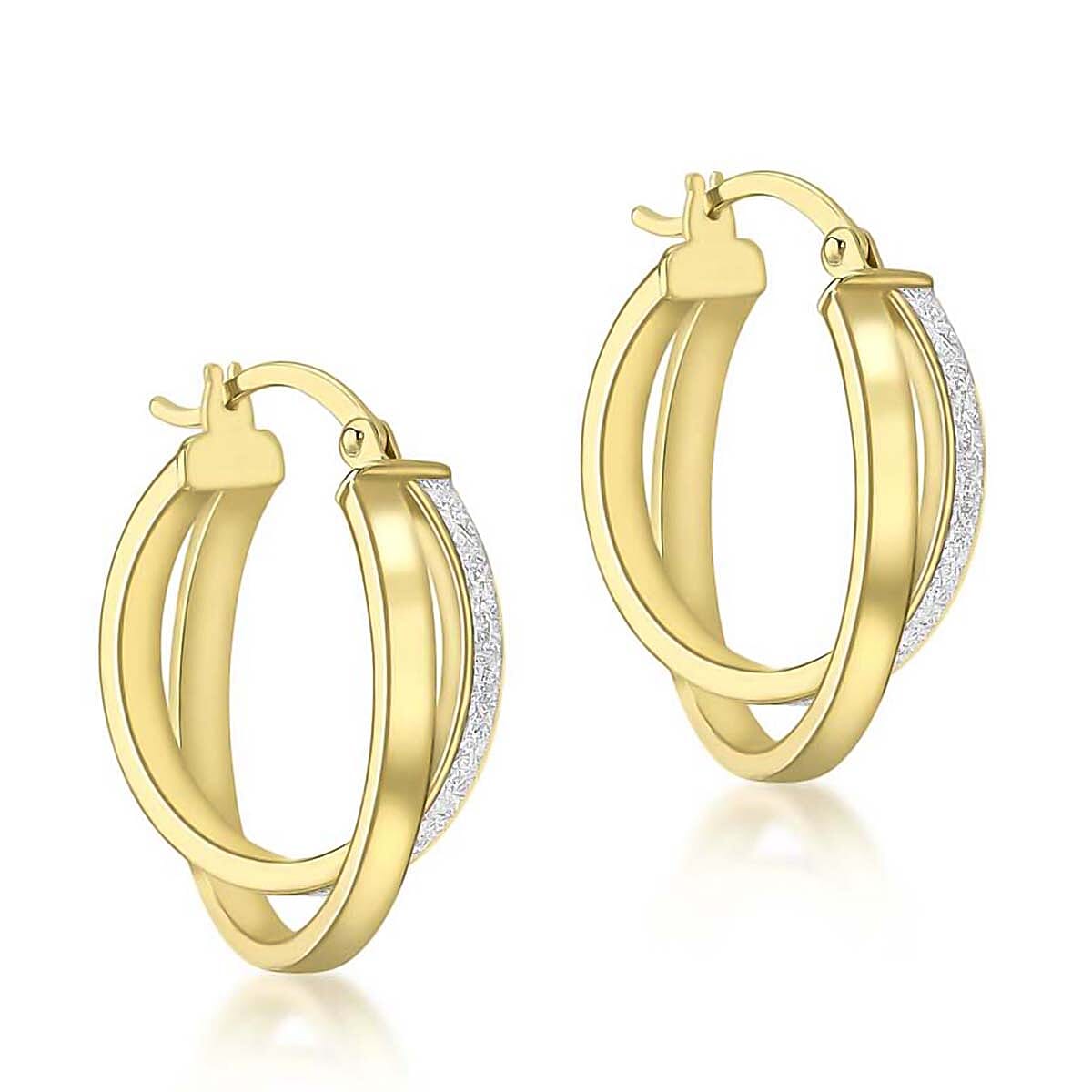 9K Yellow Gold 22mm X 25mm Stardust Double Creole Earrings