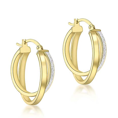 9K Yellow Gold 22mm X 25mm Stardust Double Creole Earrings