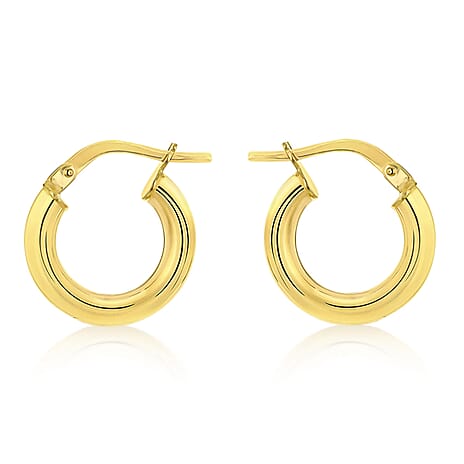 9K Yellow Gold 3mm Tube 15mm Polished Hoop Creole Earring