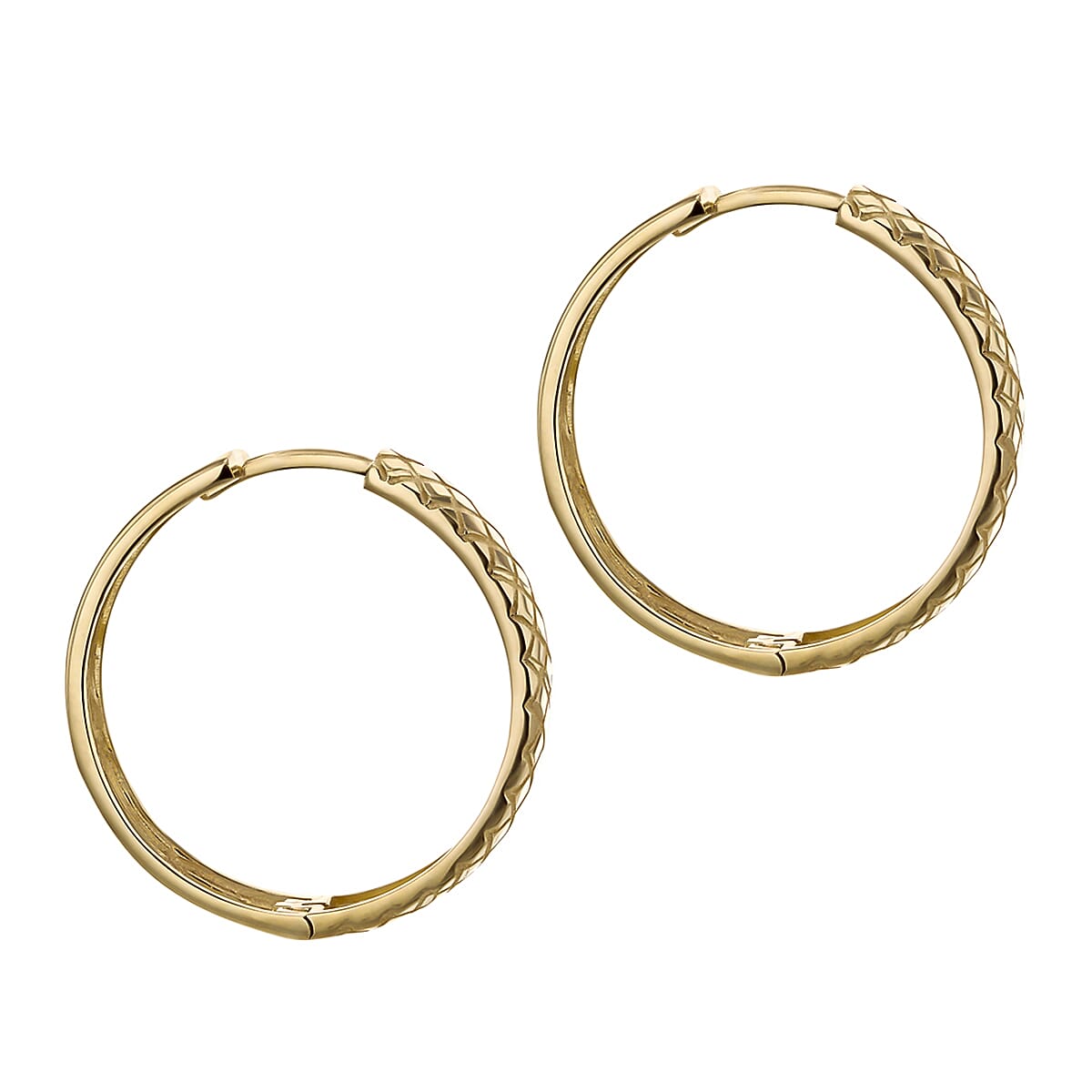 9K Yellow Gold 4mm X 23mm Quilted Large Hoop Earrings