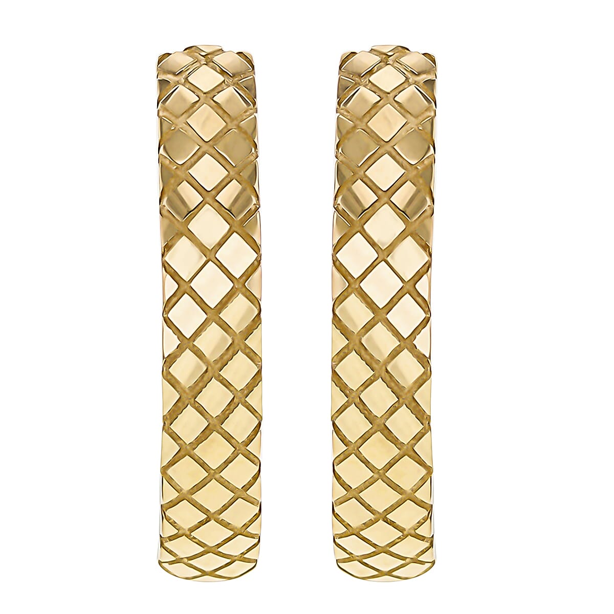 9K Yellow Gold 4mm X 23mm Quilted Large Hoop Earrings