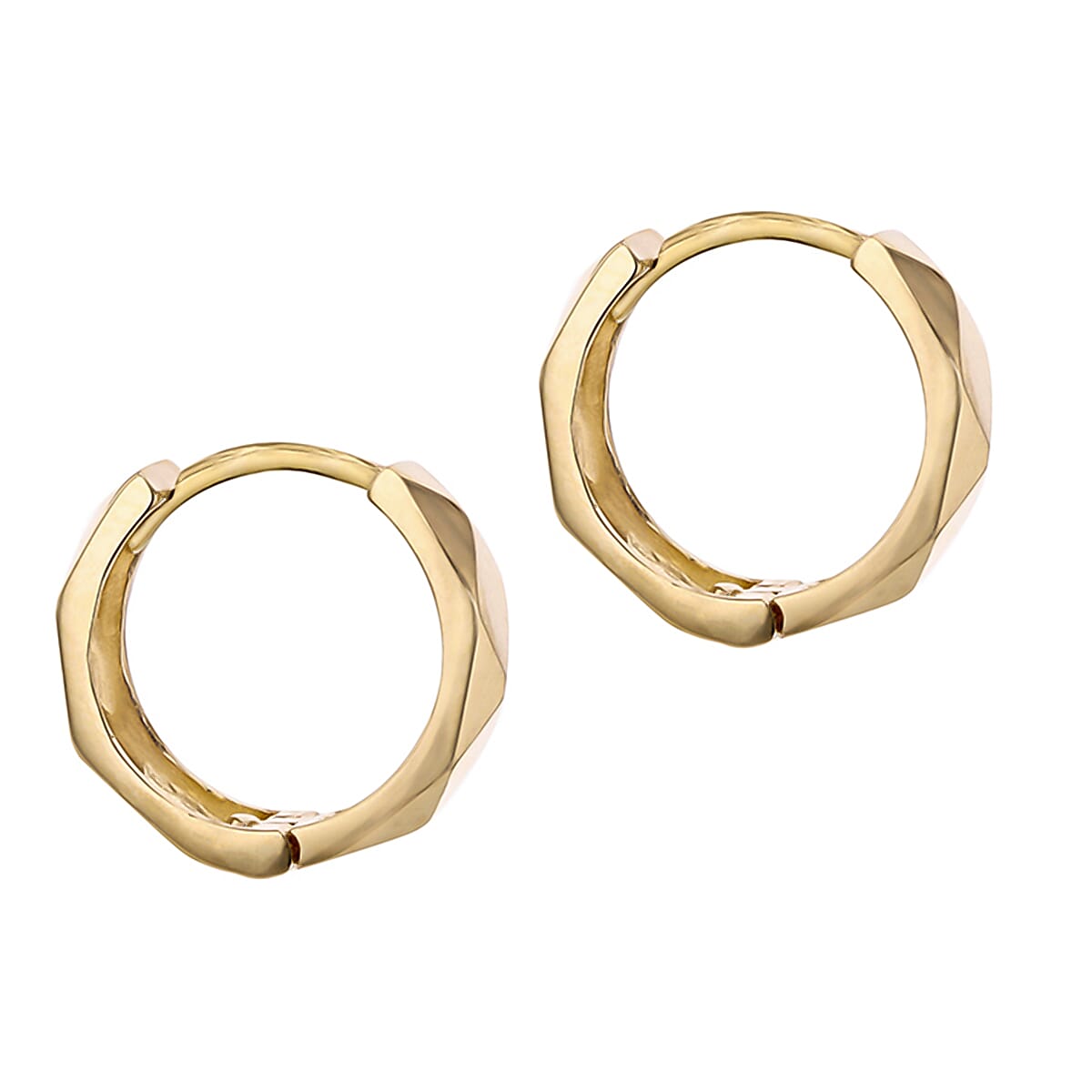 9K Yellow Gold 3.5mm X 13mm Faceted Small Hoop Earrings