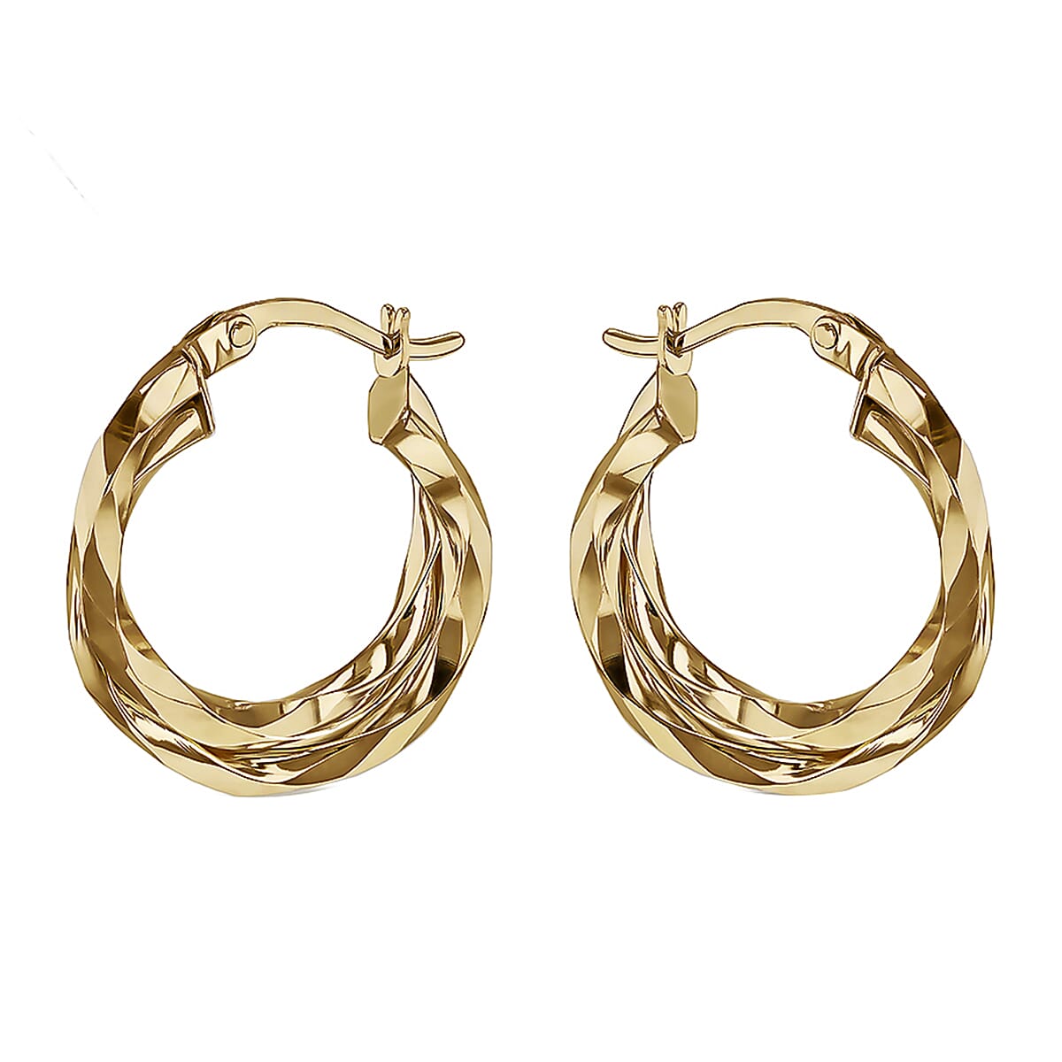 9K Yellow Gold Diamond Cut Double Twist Creole Earrings