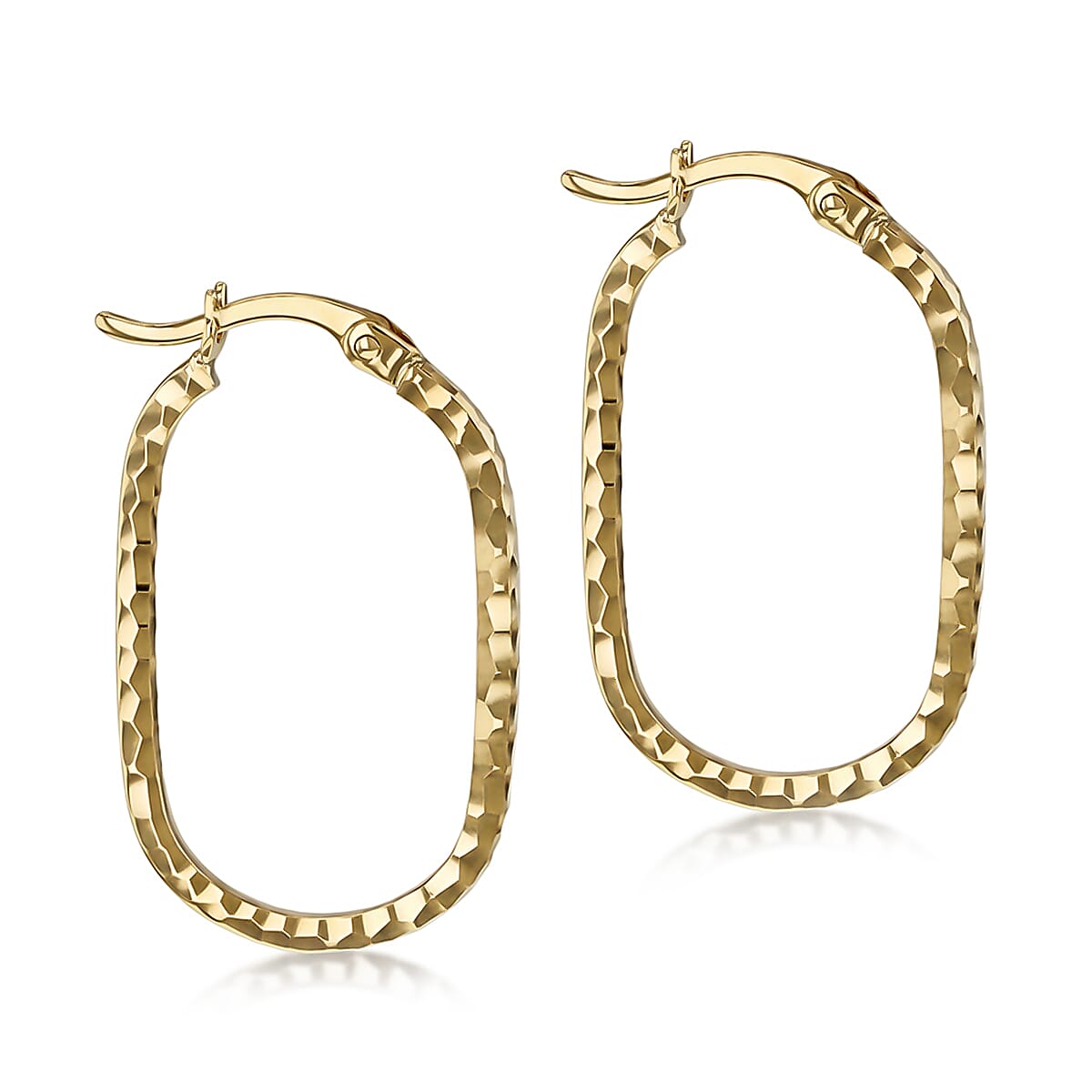 9K Yellow Gold Diamond Cut Oval Hoop Earrings