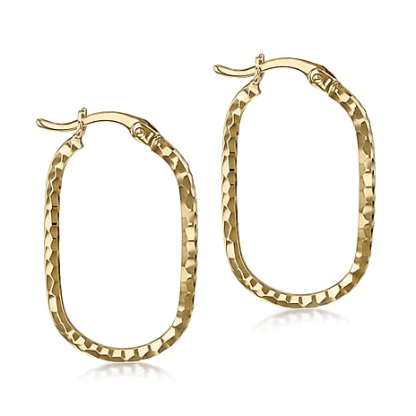 9K Yellow Gold Diamond Cut Oval Hoop Earrings