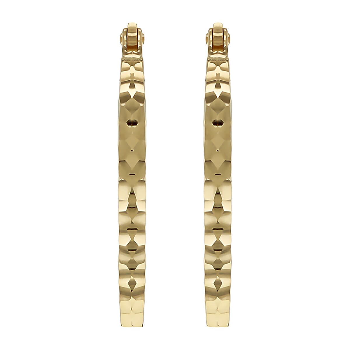 9K Yellow Gold Diamond Cut Oval Hoop Earrings