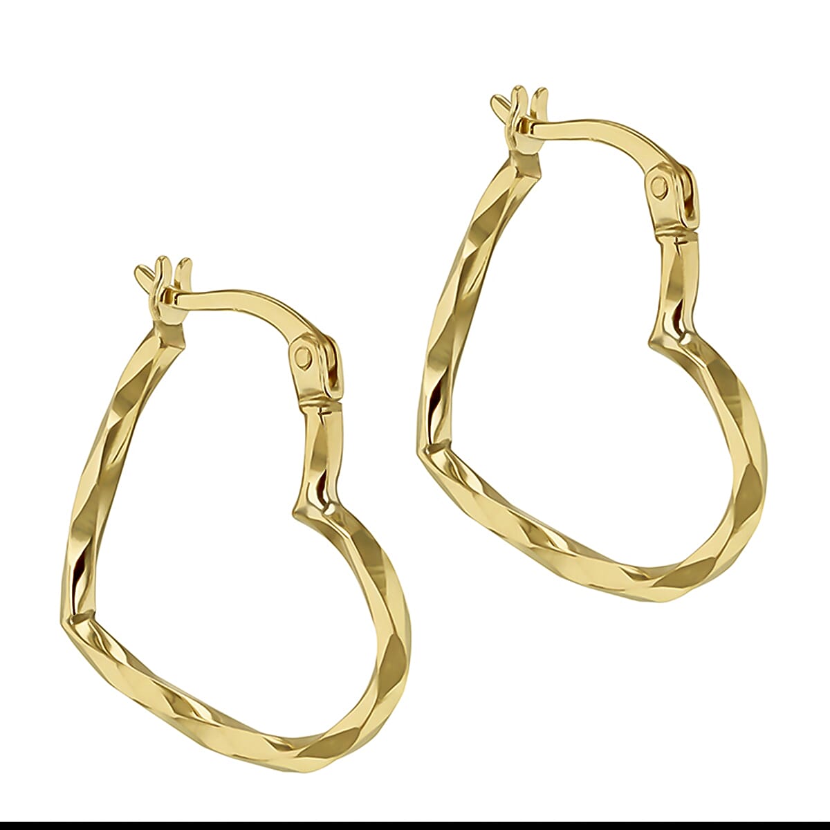 9K Yellow Gold Diamond Cut Heart Hoop Earrings