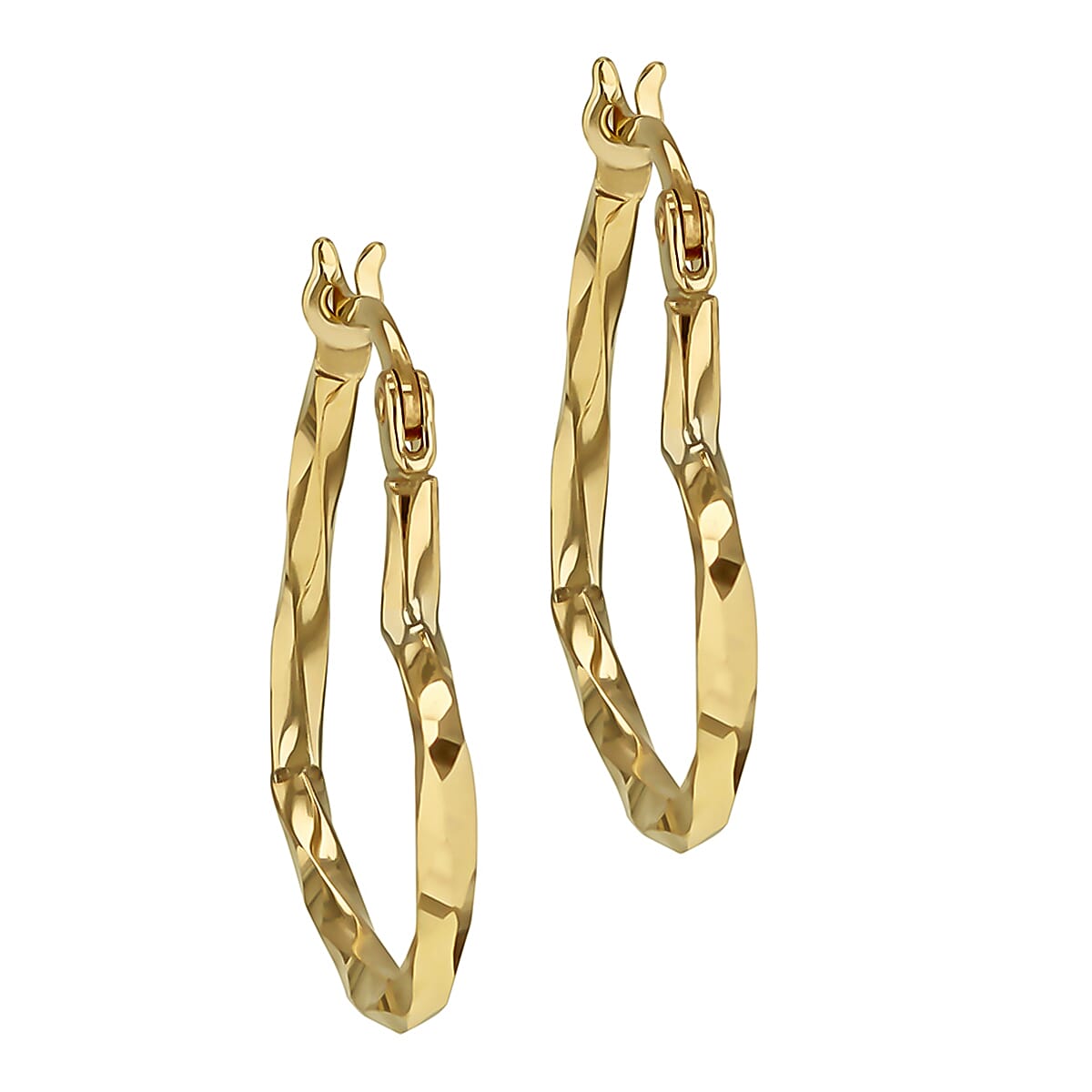 9K Yellow Gold Diamond Cut Heart Hoop Earrings