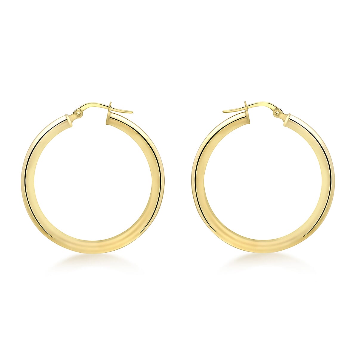 9K Yellow Gold 3mm Round Tube 30mm Polished Hoop Creole Earrings